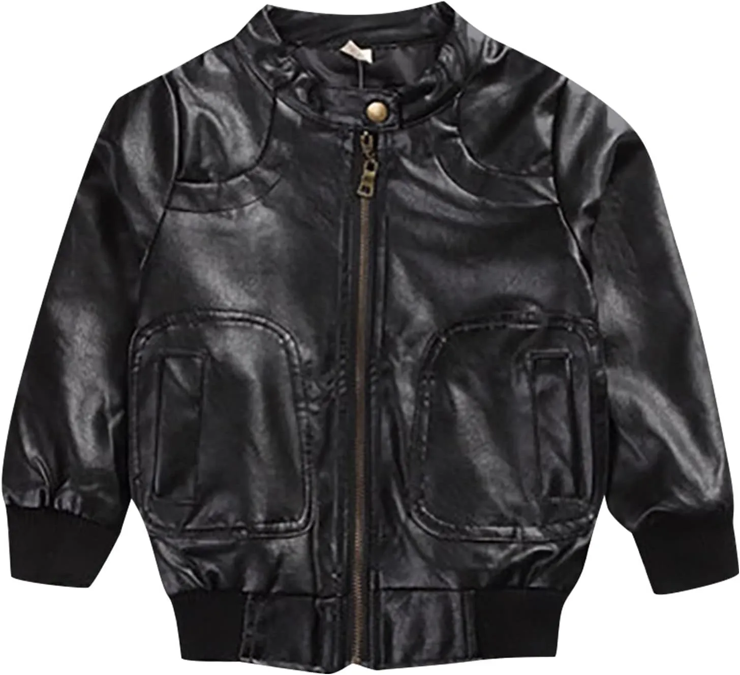 3-12Years Boy's Trendy Stand-Collar PU Leather Spring Moto Jacket Kids Zipper Fall Coats Outerwear