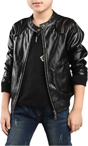 3-12Years Boy's Trendy Stand-Collar PU Leather Spring Moto Jacket Kids Zipper Fall Coats Outerwear