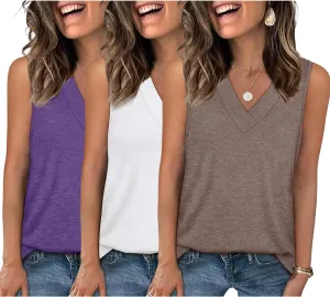 3 Pack Women's V Neck Tank Tops Summer Casual Sleeveless Loose Fit Basic T Shirts 2025 Fashion Beach Vacation Clothes