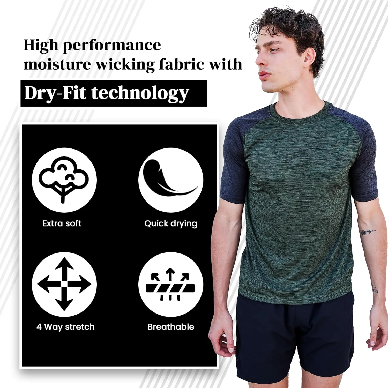 [5 Pack] Mens Workout Short Sleeve Dry Fit T Shirts Quick Dry Active Athletic Crewneck Running Gym Moisture Wicking Tee Tops