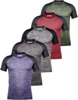 [5 Pack] Mens Workout Short Sleeve Dry Fit T Shirts Quick Dry Active Athletic Crewneck Running Gym Moisture Wicking Tee Tops