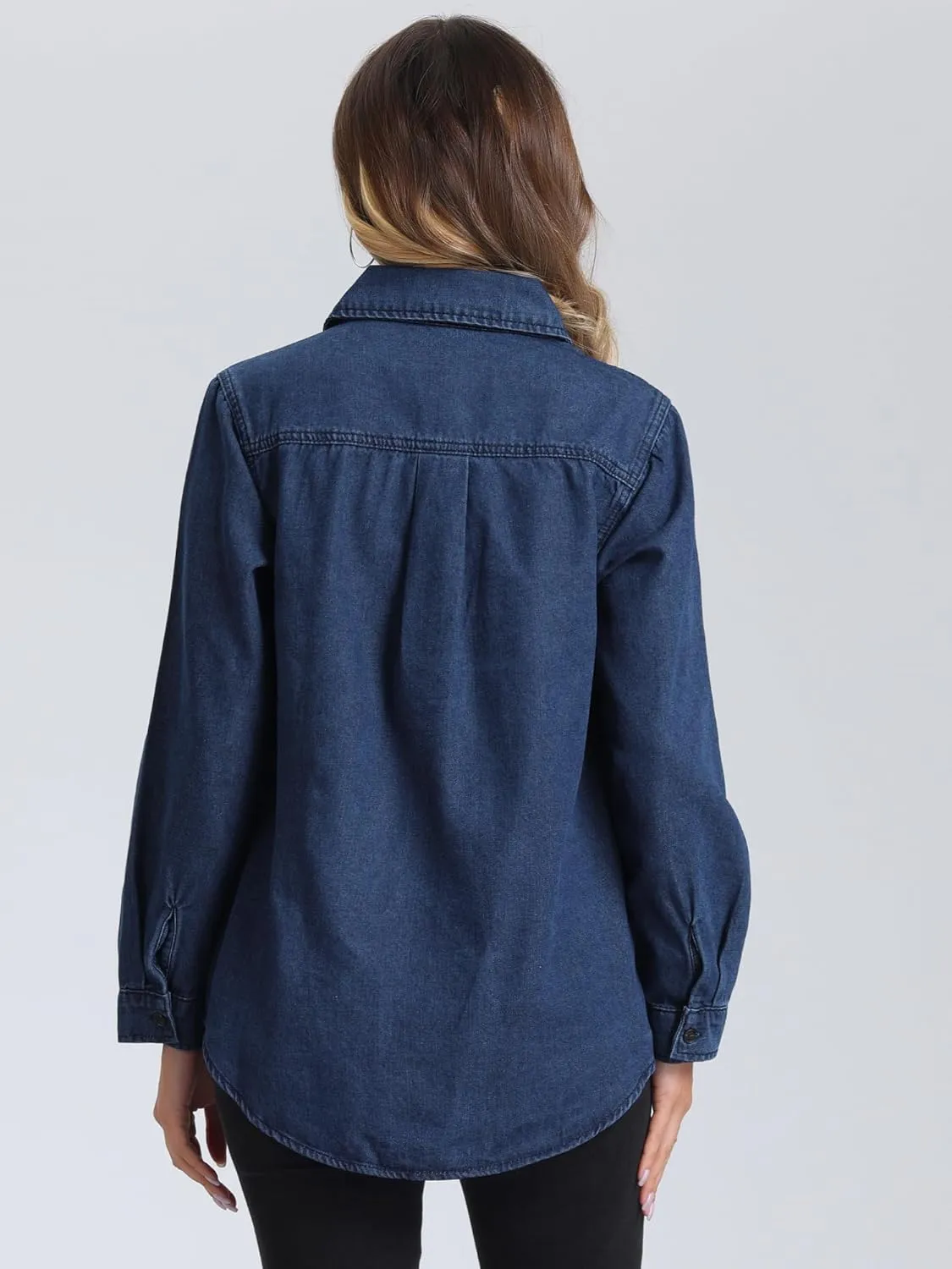 Allegra K Denim Jacket for Women's 2024 Fall Trendy Long Sleeve Shacket Button Down Washed Jean Jackets