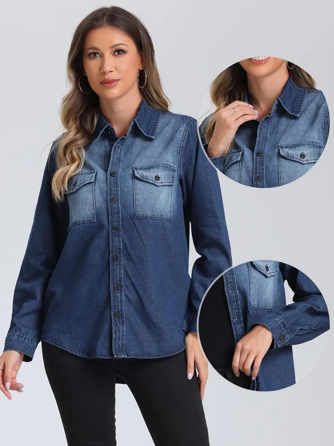Allegra K Denim Jacket for Women's 2024 Fall Trendy Long Sleeve Shacket Button Down Washed Jean Jackets