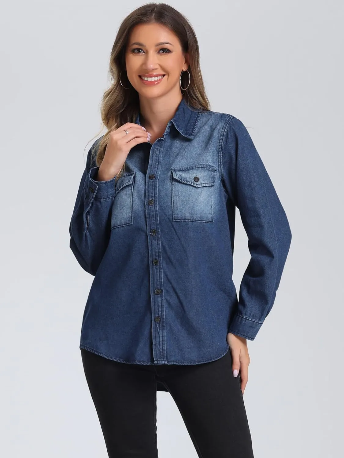 Allegra K Denim Jacket for Women's 2024 Fall Trendy Long Sleeve Shacket Button Down Washed Jean Jackets