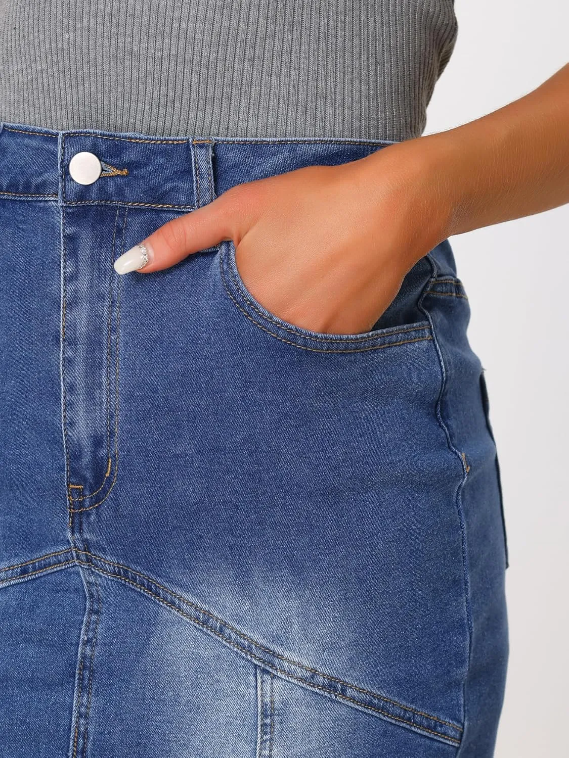 Allegra K Fishtail Denim Skirt for Women's Casual High Waisted Bodycon Midi Jean Skirts