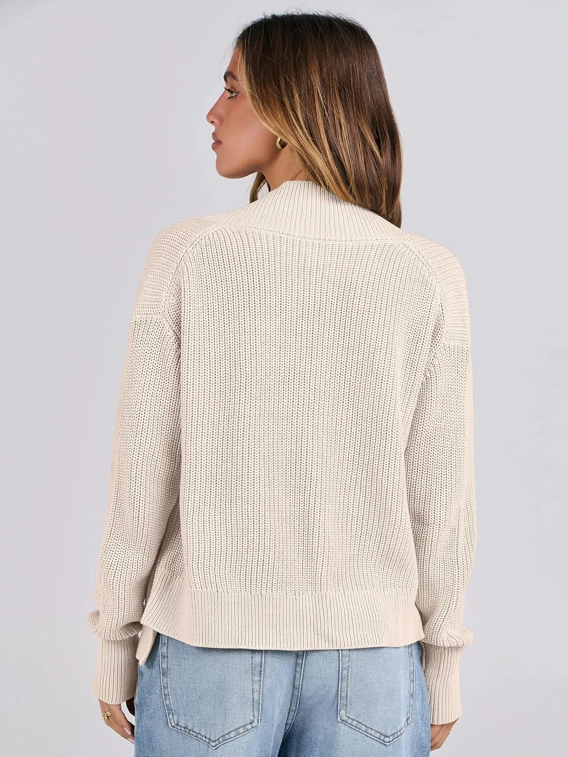 ANRABESS Women Jackets Sweaters Long Sleeve Open Front Loose Lightweight Knit Cropped Cardigan 2025 Spring Trendy Coats