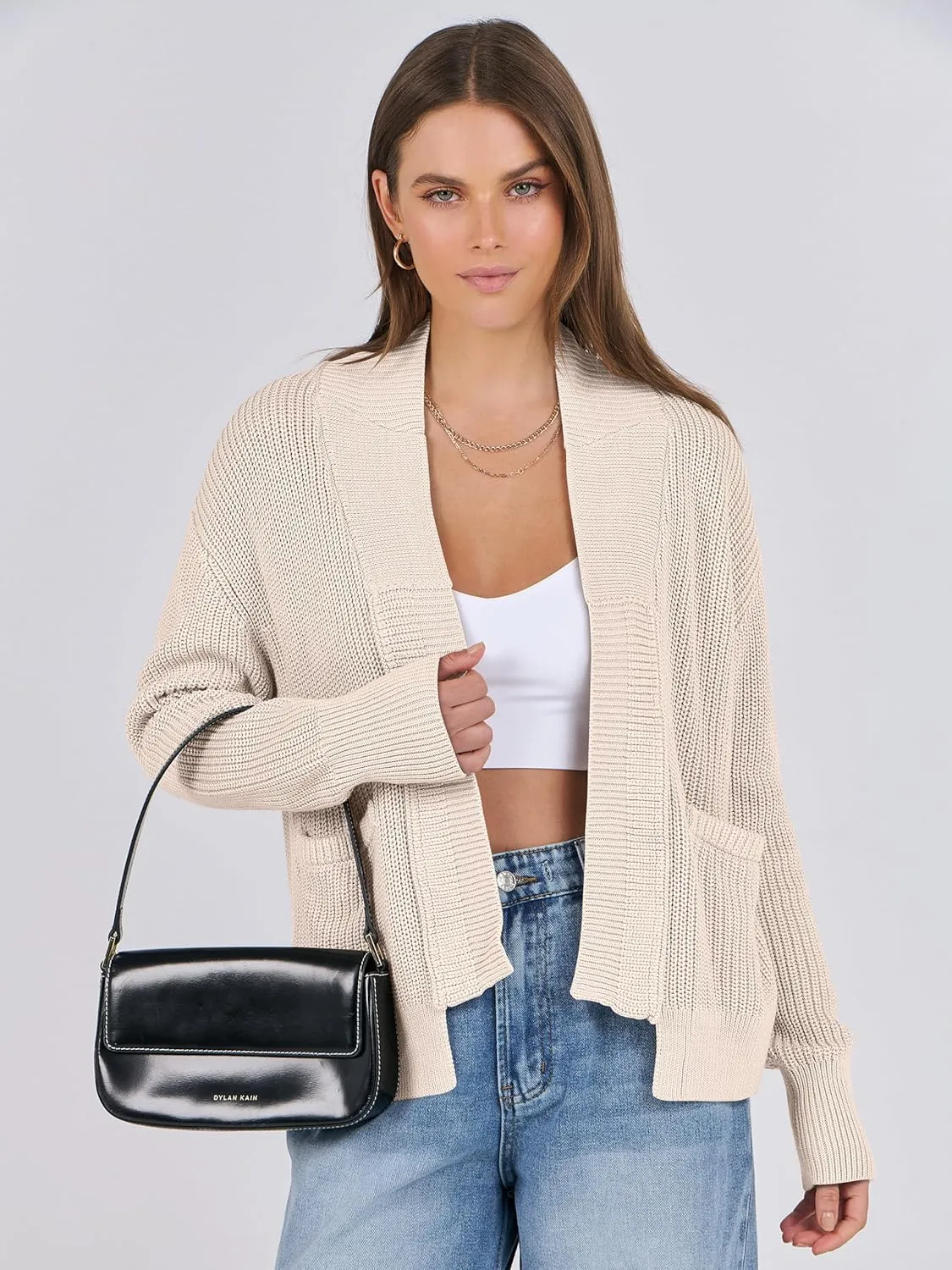 ANRABESS Women Jackets Sweaters Long Sleeve Open Front Loose Lightweight Knit Cropped Cardigan 2025 Spring Trendy Coats