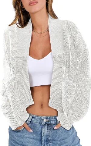ANRABESS Women Jackets Sweaters Long Sleeve Open Front Loose Lightweight Knit Cropped Cardigan 2025 Spring Trendy Coats
