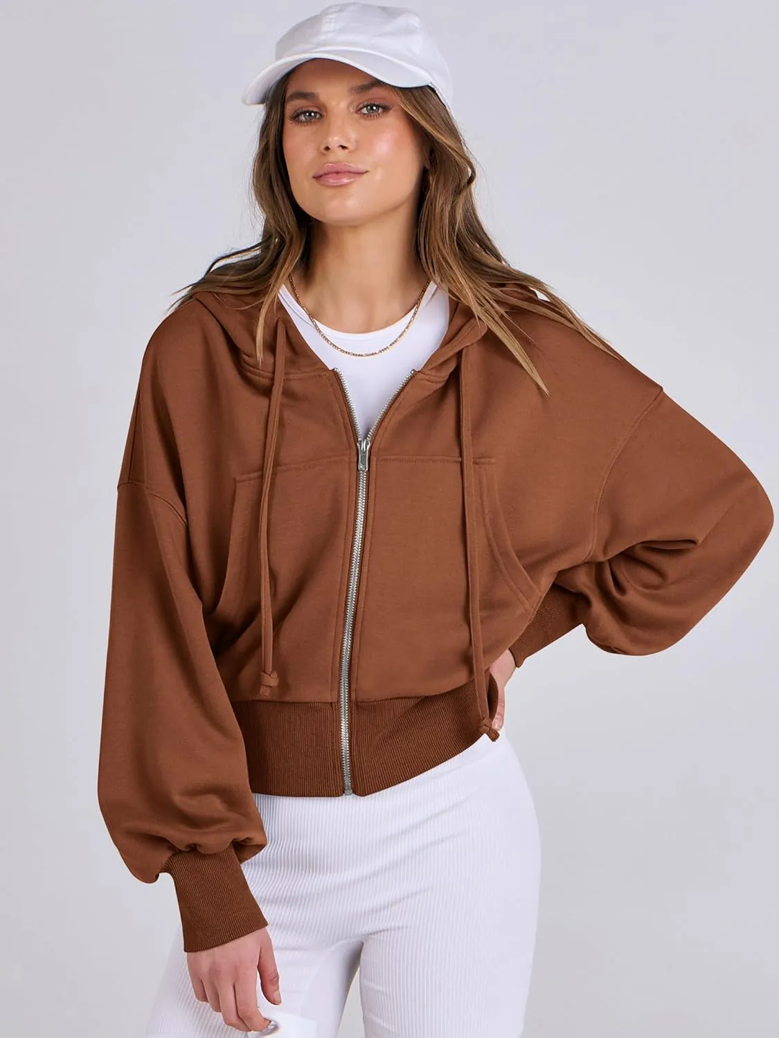 ANRABESS Women's Zip Up Hoodies Cropped Sweatshirts Casual Zip Jackets 2025 Fashion Trendy Spring Summer Outfits