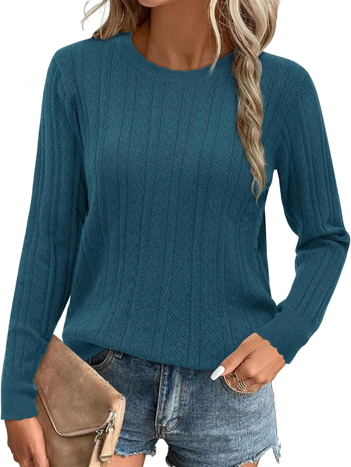 Arach&Cloz Women Sweaters 2025 Spring Ultra-Soft Long Sleeve Business Casual Outfit Crewneck Fashion Top Knit Pullover