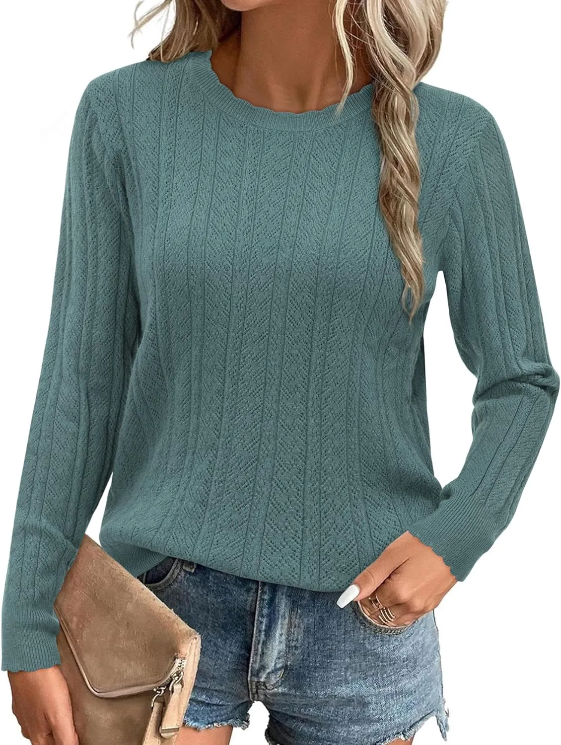 Arach&Cloz Women Sweaters 2025 Spring Ultra-Soft Long Sleeve Business Casual Outfit Crewneck Fashion Top Knit Pullover