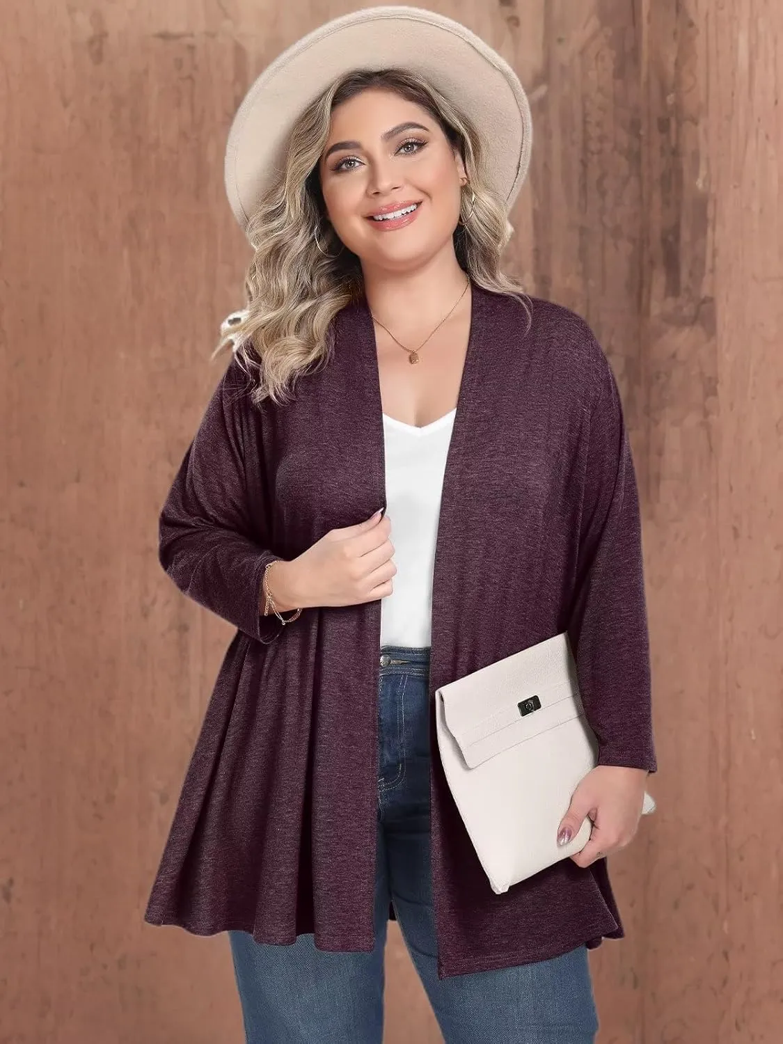 BELAROI Women Cardigan Casual Lightweight Plus Size Cardigan 3/4 Sleeve Open Front Soft Light Cardigan Drape Duster