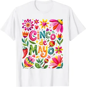 Boho Floral Cinco De Mayo Mexican For Men And Women T-Shirt