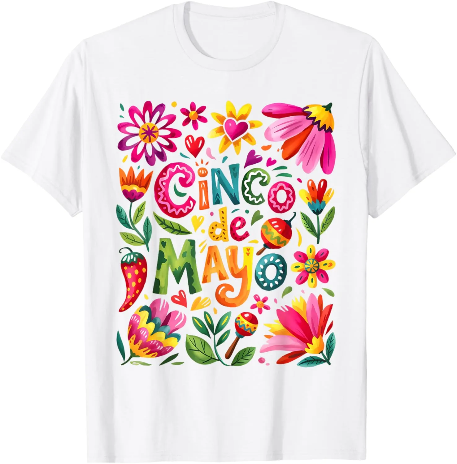 Boho Floral Cinco De Mayo Mexican For Men And Women T-Shirt