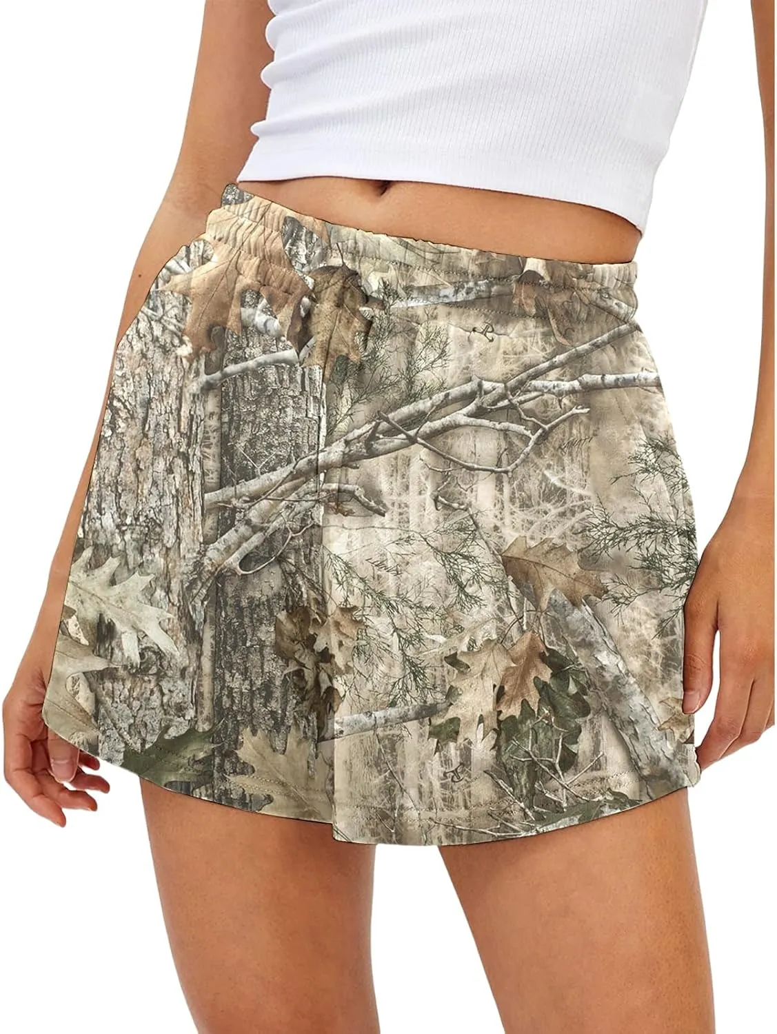 Camo Shorts Women Maple Leaf Print Sweat Short Elastic High Waisted Workout Shorts Lounge Camouflage Short