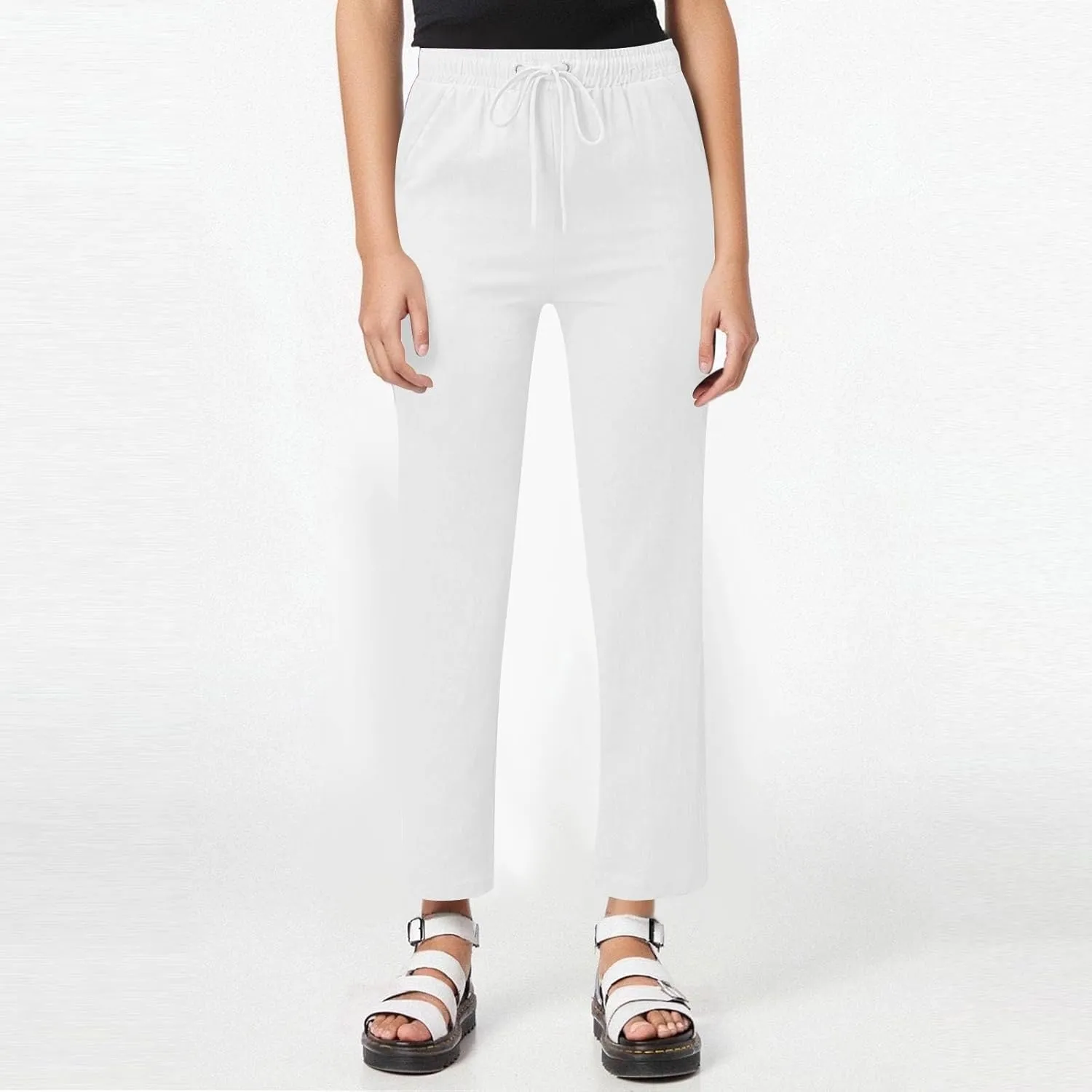 Capri Pants for Women Trousers, Petite Pants for Women Cotton Linen High Waisted Cargo Wide Leg Summer Petite
