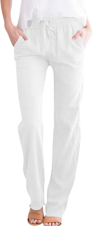 Capri Pants for Women Trousers, Petite Pants for Women Cotton Linen High Waisted Cargo Wide Leg Summer Petite