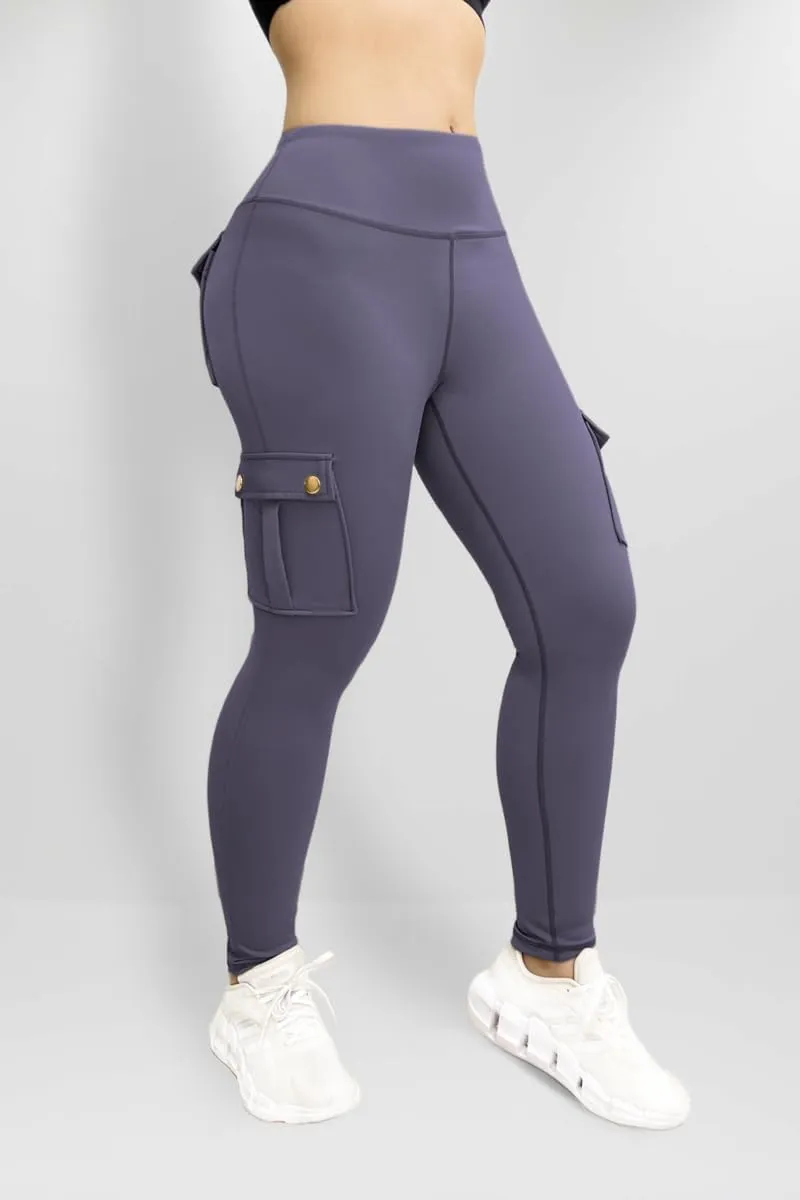 Cargo Leggings for Women Solid Camo Butt Lifting Leggings High Waist Tummy Control Running Yoga Pants Elastic Trousers