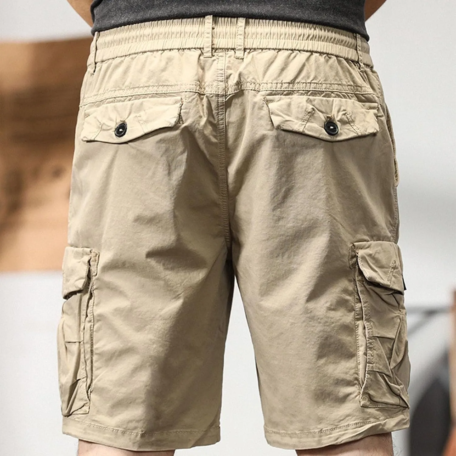Cargo Shorts for Men Below Knee Stretch Cotton Pull On Drawstring Comfy Shorts Stretch 9 Chino Pants with Pocket