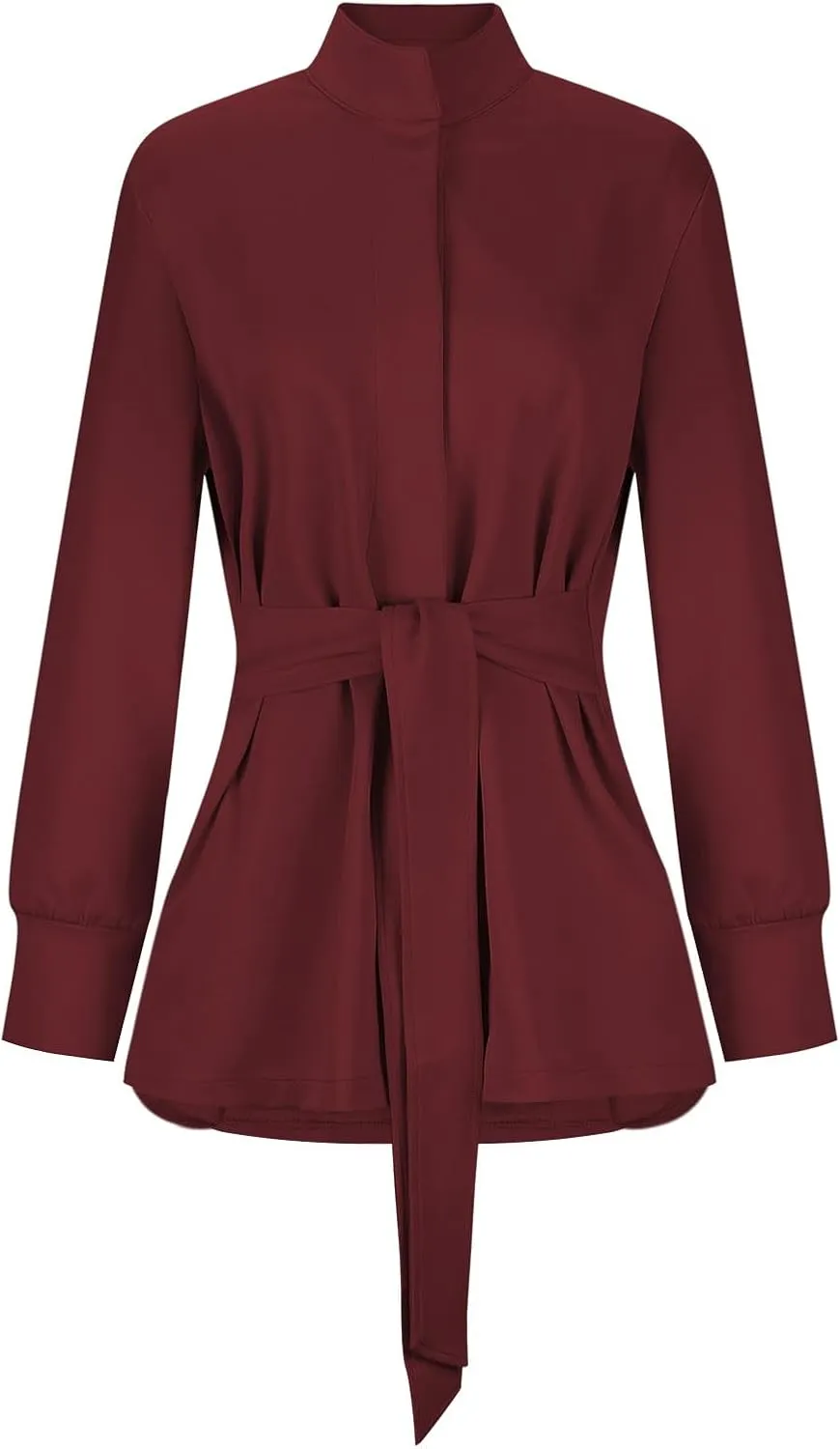 Casual Jackets for Women Long Sleeve Belted Cropped Jacket 2024 Fall Trendy Wrap Trench Coat Snap Button Outerwear