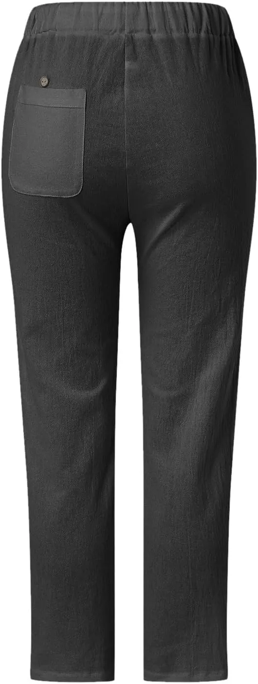 Casual Summer Pants for Women 2025 High Waist Elastic Straight Leg Pant Drawstring Cut-Out Beach Trousers