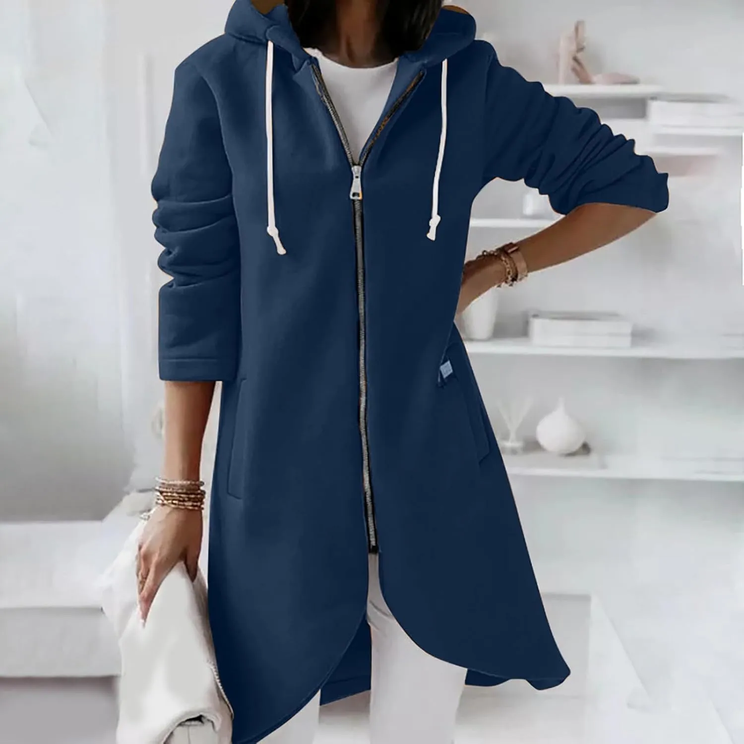 Ceboyel Women Zip Up Hoodies Zipper Long Hooded Jackets Solid Casual Tunic Sweatshirt Trendy Winter Outfits Clothes 2023