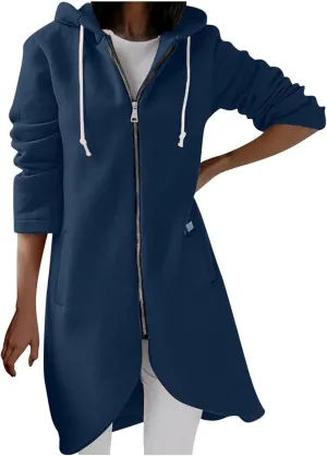 Ceboyel Women Zip Up Hoodies Zipper Long Hooded Jackets Solid Casual Tunic Sweatshirt Trendy Winter Outfits Clothes 2023