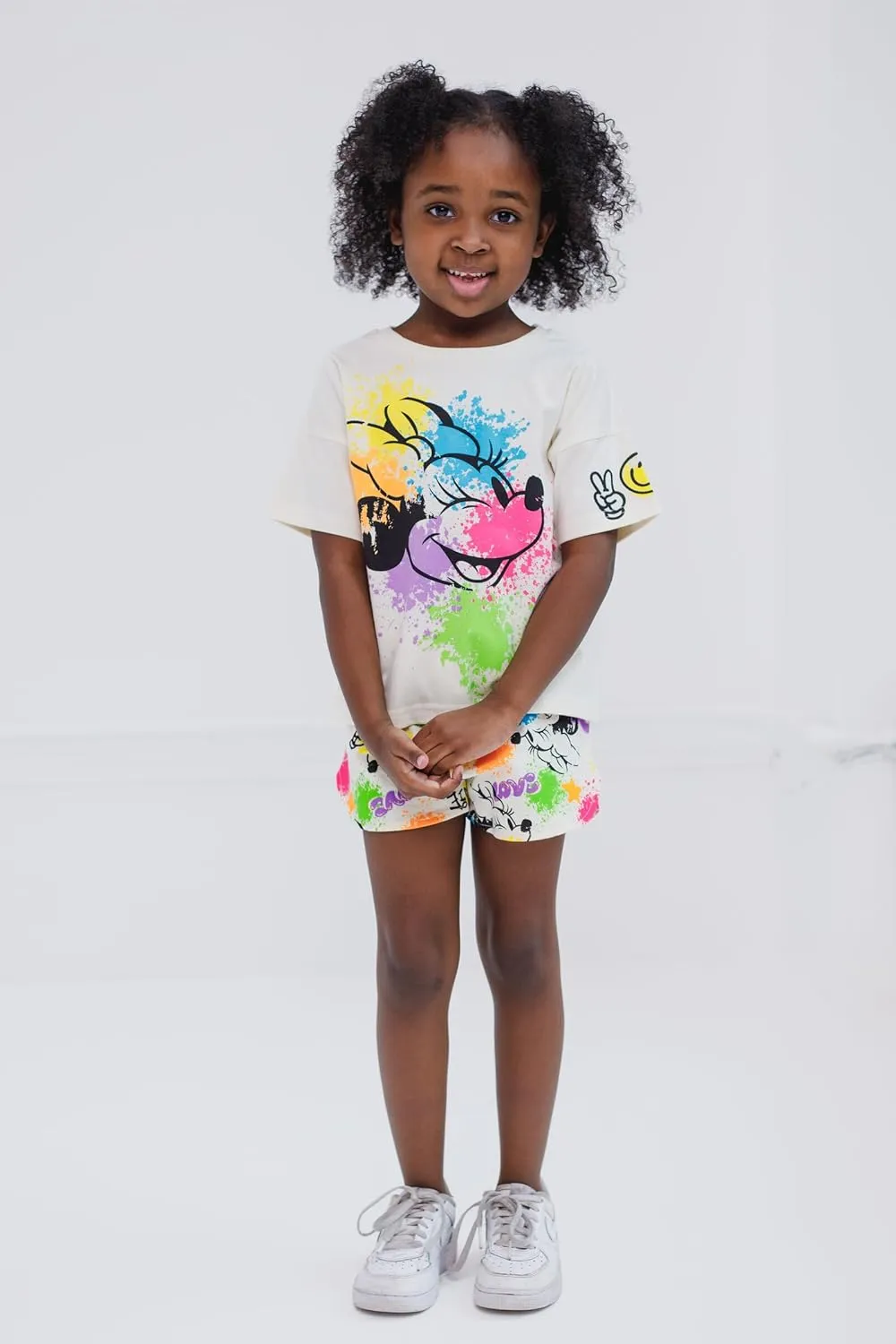 Disney Junior Floral T-Shirt and French Terry Shorts Outfit Set Newborn to Big Kid Sizes (6-9 Months - 14-16)