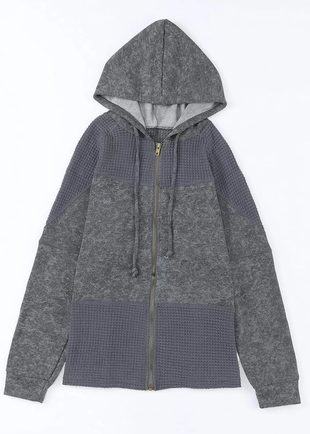 Dokotoo Waffle Knit Hoodies for Womens Zip Up Fall Outfits 2024 Drawstring Casual Oversized Jackets