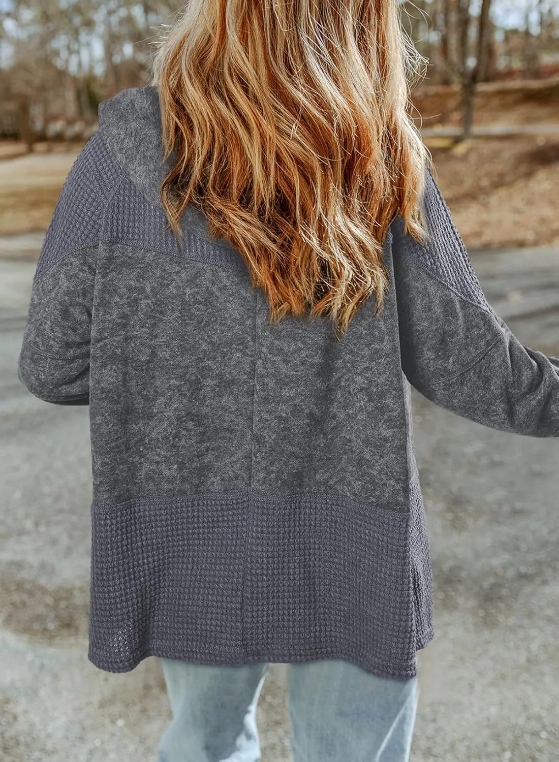 Dokotoo Waffle Knit Hoodies for Womens Zip Up Fall Outfits 2024 Drawstring Casual Oversized Jackets