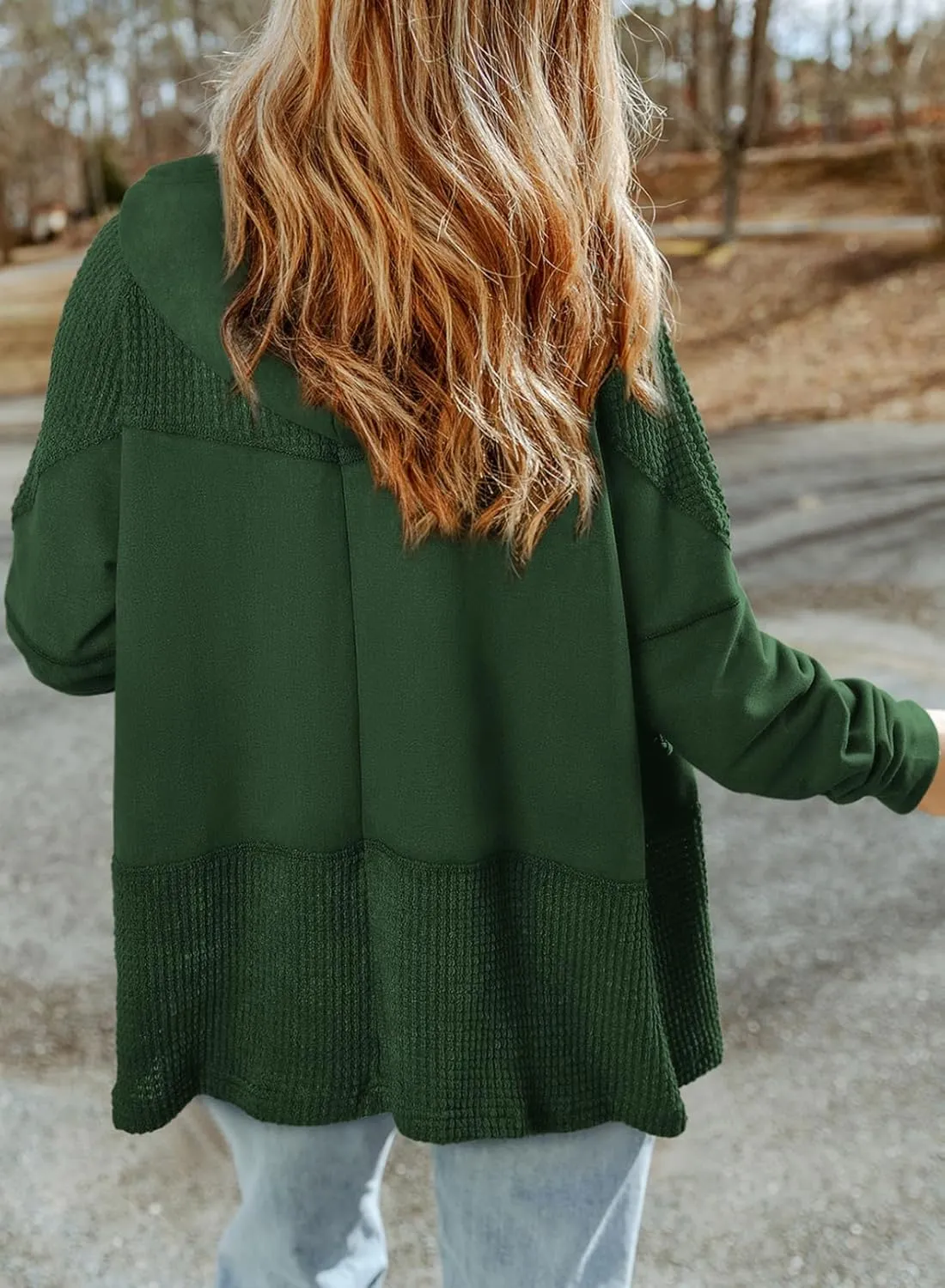 Dokotoo Waffle Knit Hoodies for Womens Zip Up Fall Outfits 2024 Drawstring Casual Oversized Jackets