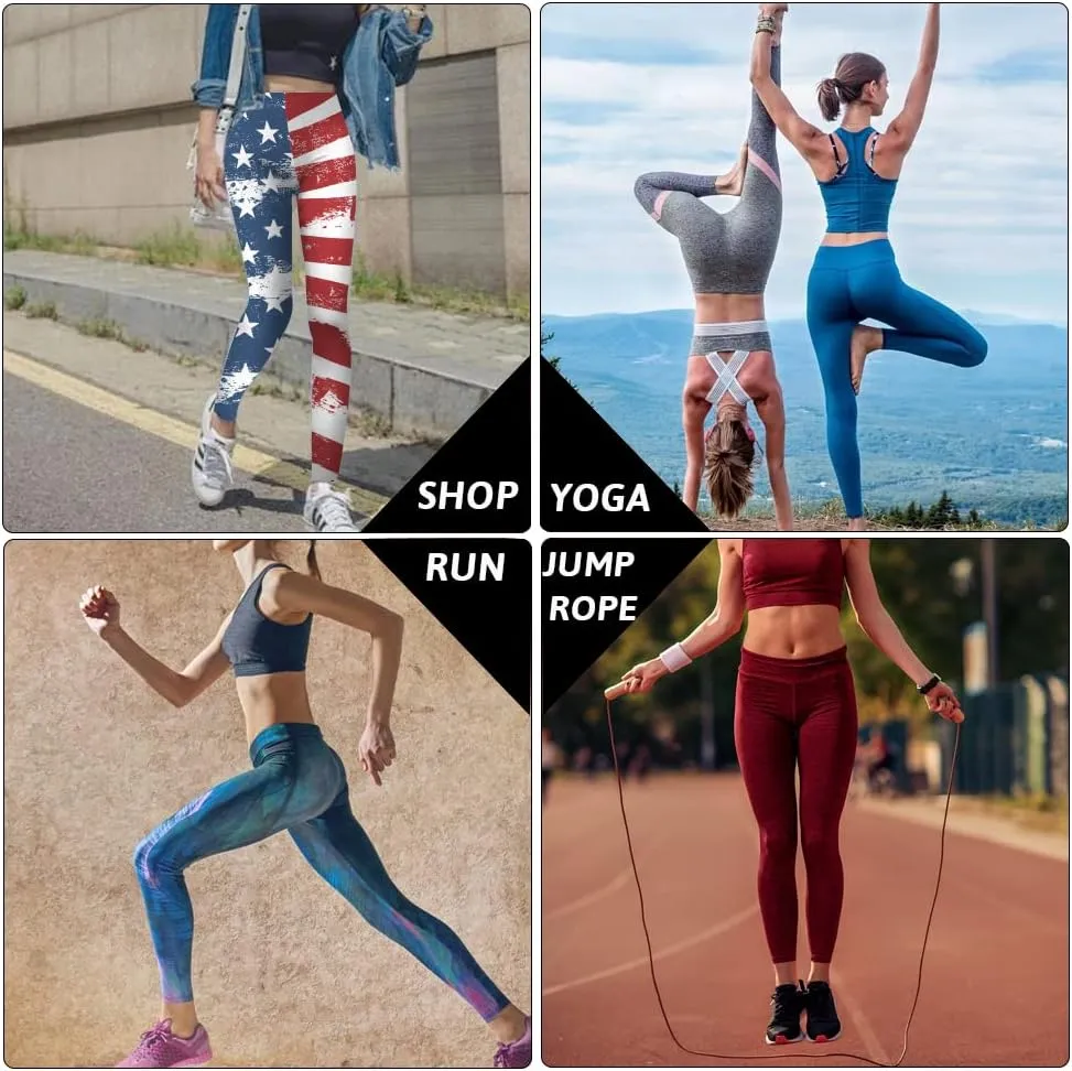 Eciodci Women's American Flag Leggings USA 4th of July Patriotic Stripes High Waist Soft Stretchy Yoga Pants
