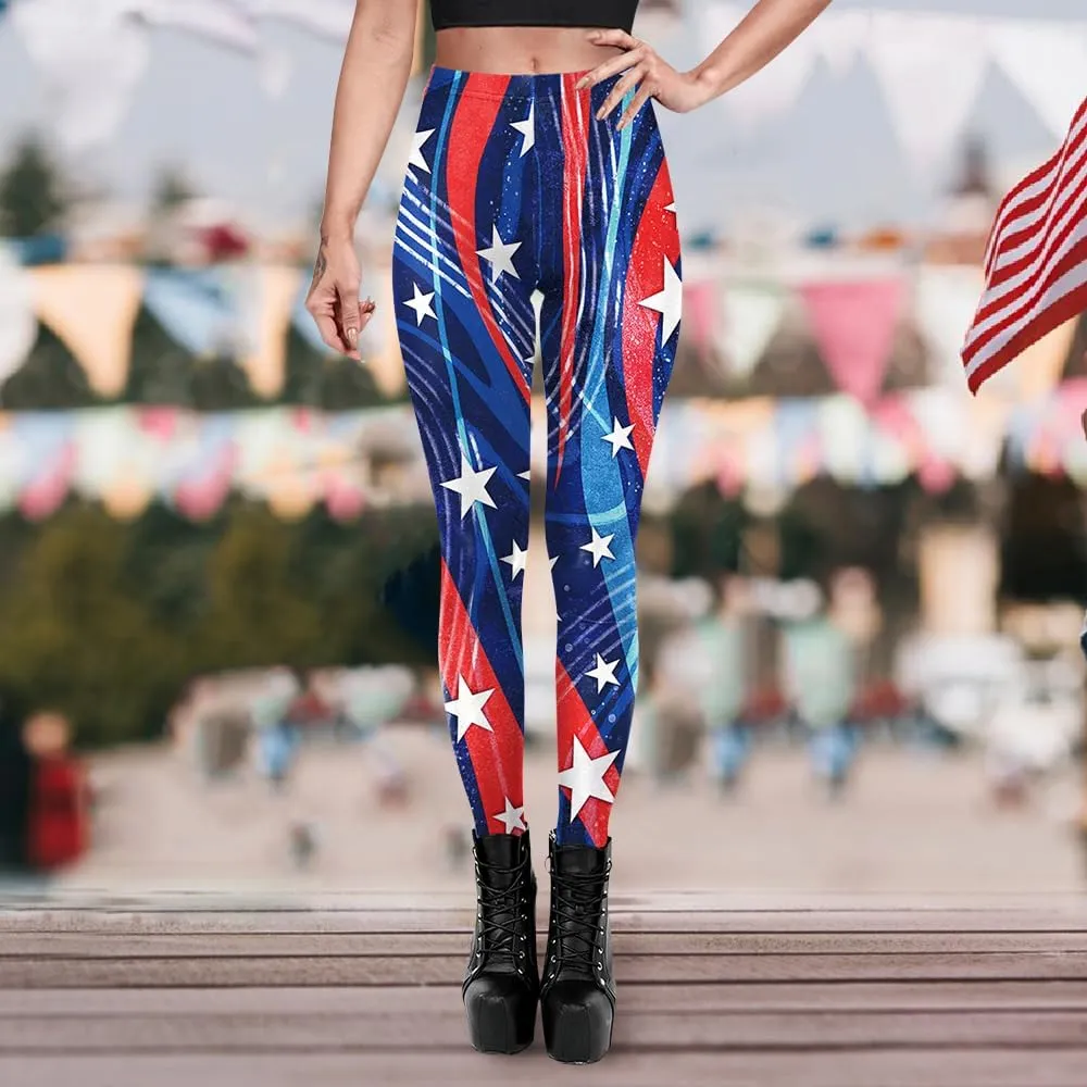 Eciodci Women's American Flag Leggings USA 4th of July Patriotic Stripes High Waist Soft Stretchy Yoga Pants