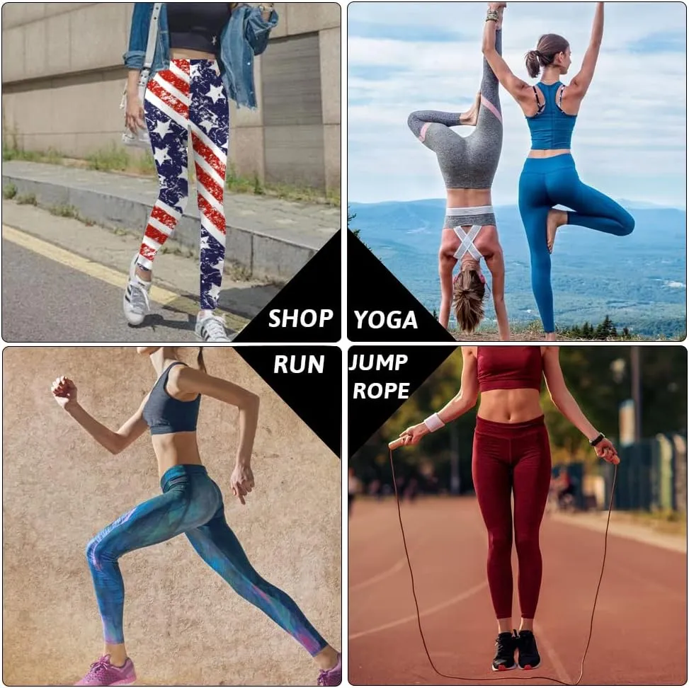 Eciodci Women's American Flag Leggings USA 4th of July Patriotic Stripes High Waist Soft Stretchy Yoga Pants