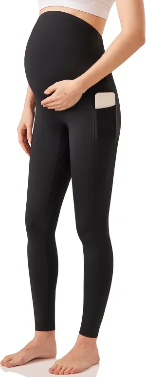 Enerful Women's Maternity Workout Leggings Over The Belly Pregnancy Active Wear Athletic Soft Yoga Pants with Pockets