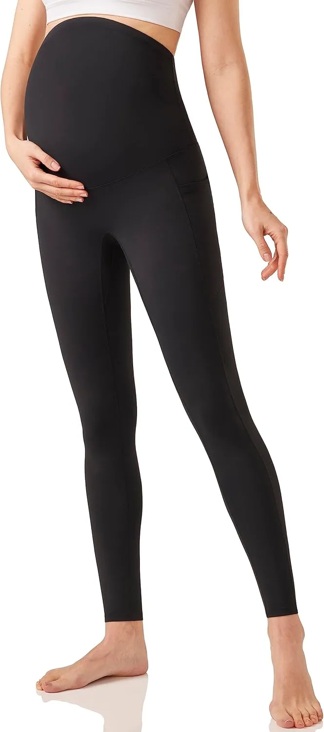 Enerful Women's Maternity Workout Leggings Over The Belly Pregnancy Active Wear Athletic Soft Yoga Pants with Pockets