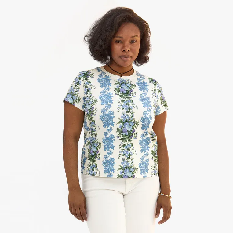 Floral Stripe Classic Tee (Blue   Cream)