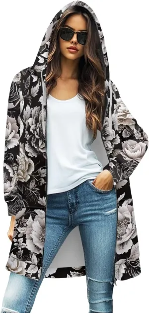 Full Zip up Hoodies Mid-Length Sweatshirt Cardigan Loose Casual Jackets Trendy Coat with Pockets S-3XL