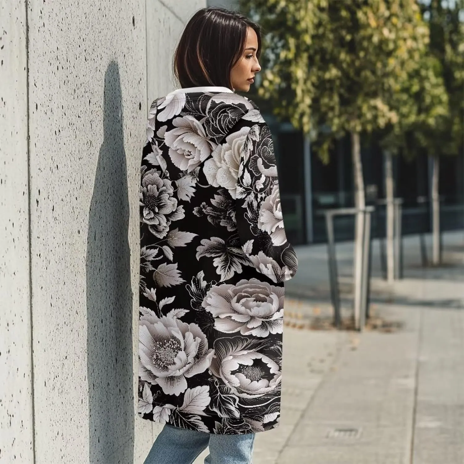 Full Zip up Hoodies Mid-Length Sweatshirt Cardigan Loose Casual Jackets Trendy Coat with Pockets S-3XL