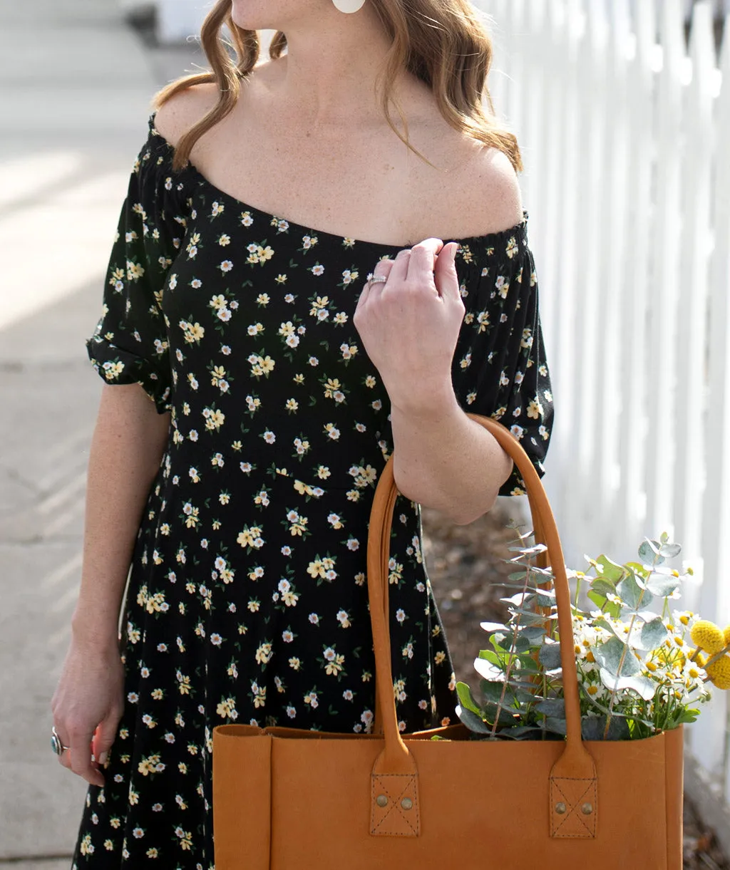 GISEL smocked fit-and-flare dress in Black Floral