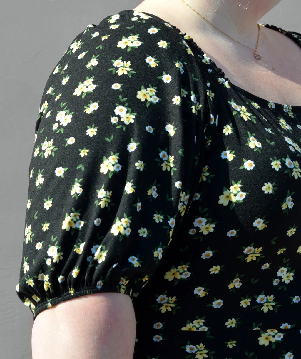 GISEL smocked fit-and-flare dress in Black Floral