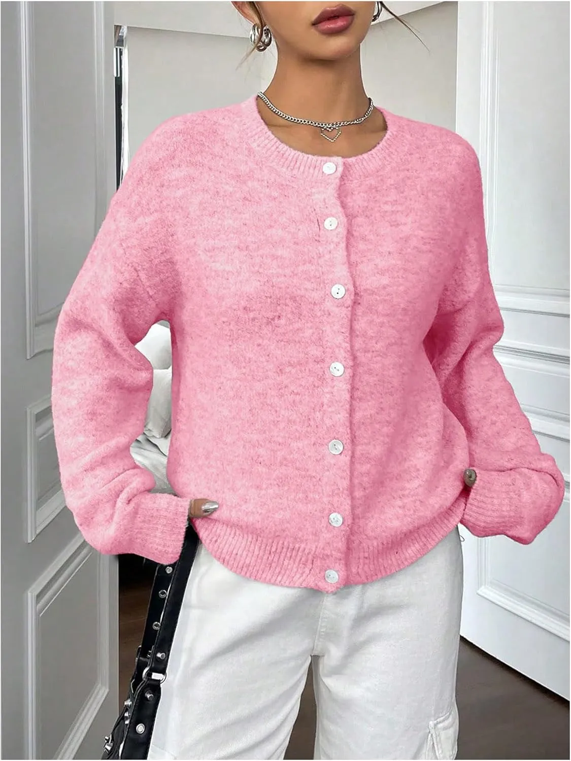 GORGLITTER Women's Button Up Knit Cardigan Open Front Fall Trendy 2025 Cute Long Sleeve Sweater