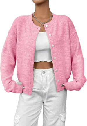GORGLITTER Women's Button Up Knit Cardigan Open Front Fall Trendy 2025 Cute Long Sleeve Sweater