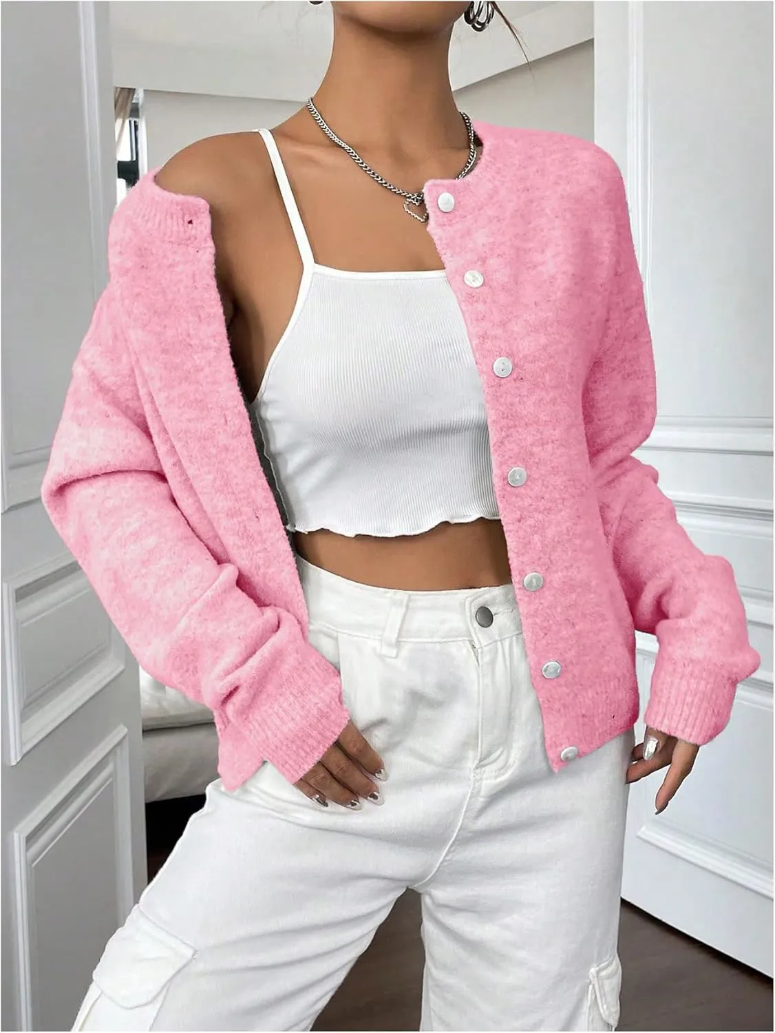 GORGLITTER Women's Button Up Knit Cardigan Open Front Fall Trendy 2025 Cute Long Sleeve Sweater