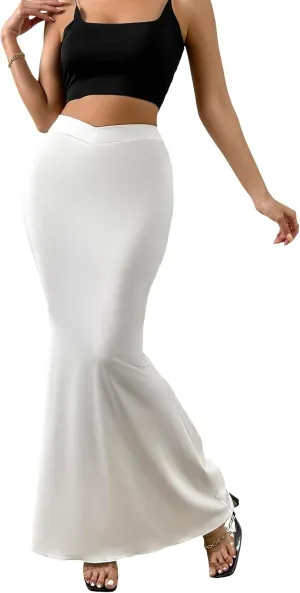 GORGLITTER Women's Casual High Waist Bodycon Maxi Skirt Elastic Waistband Long Mermaid Skirts