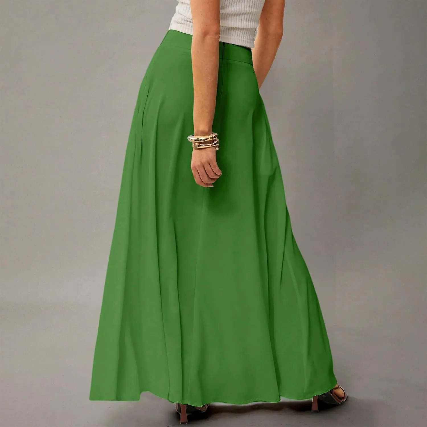 HAVUITYY Women's 2025 Bohemian Long Skirts Casual Solid Color Flowy High Waist A Line Summer Maxi Skirts for Women
