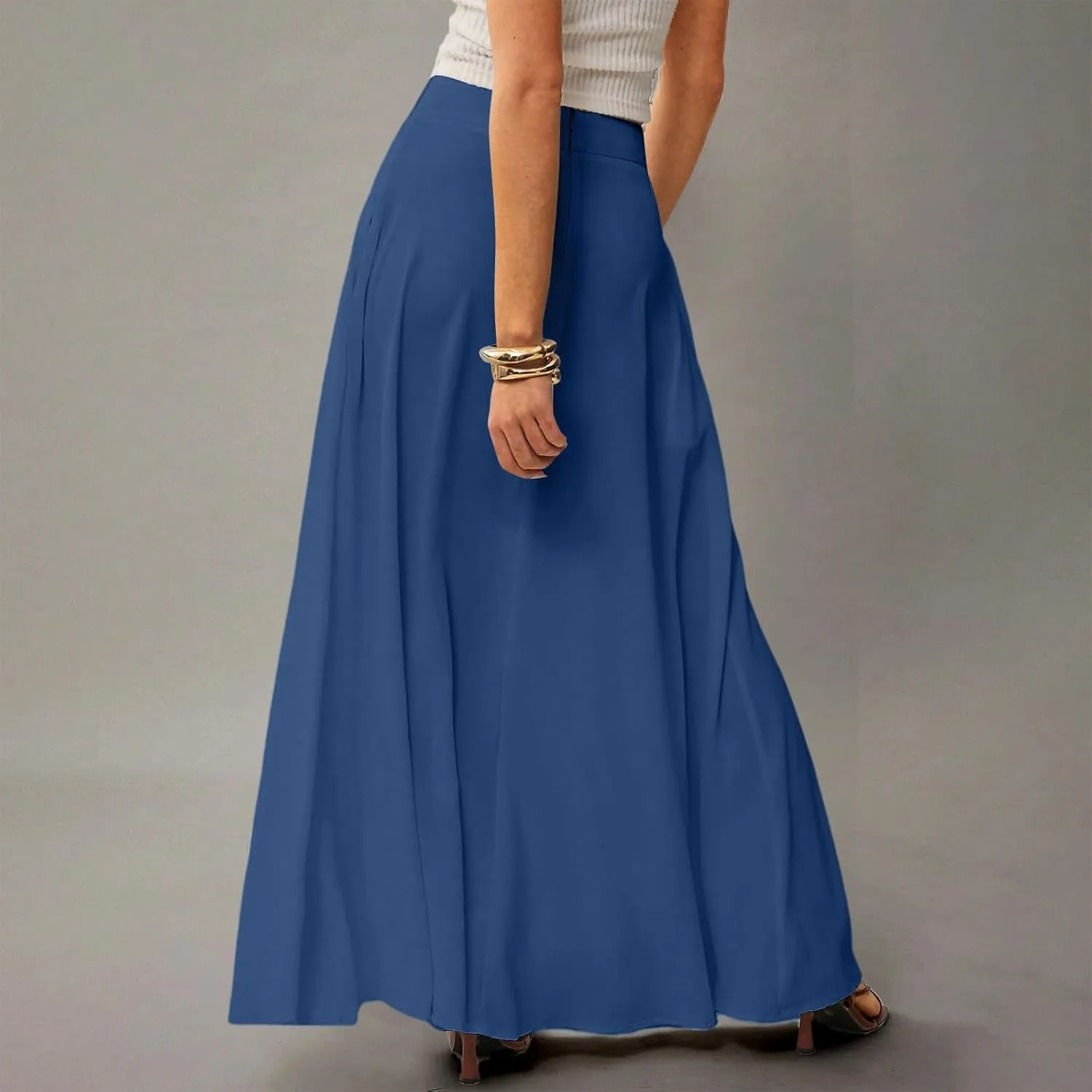 HAVUITYY Women's 2025 Bohemian Long Skirts Casual Solid Color Flowy High Waist A Line Summer Maxi Skirts for Women