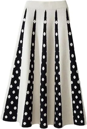 Hdhdeueh Women Polka Dot Knitted Midi Skirts A-Line Elegant Pleated Skirt