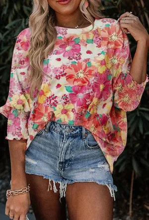 Heather Floral Top with 3/4 sleeves