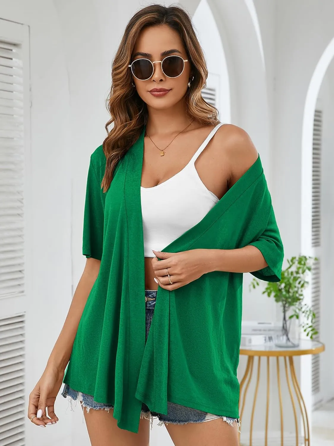 Heymoments Women's Lightweight Open Front Knit Cardigans Short Sleeve Casual Soft Drape Summer Cardigan S-2XL